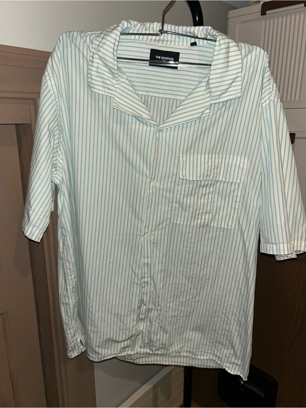 The Kooples Paris Men’s Striped Camp Collar Shirt Size M White Blue